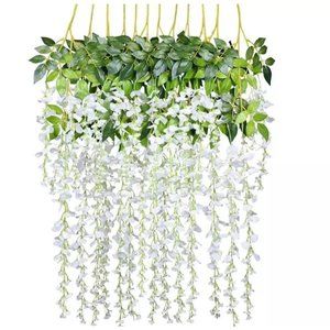 12 Pack | White Hanging Wisteria Silk Flower 43 Inch Strands Vines Wedding Decor